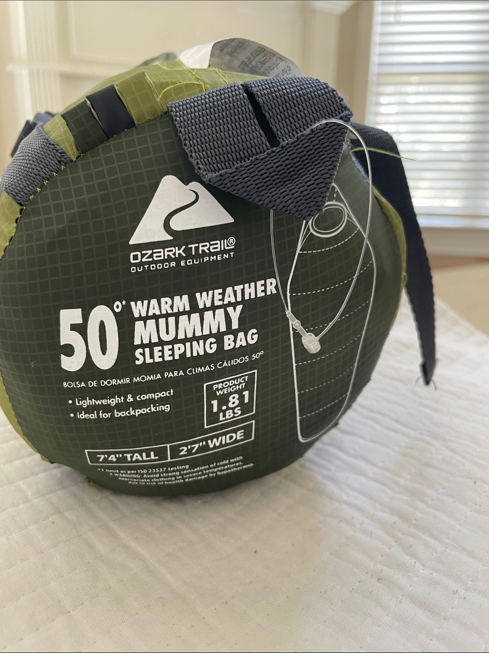 Ozark Trail Olive Green and Gray 50° Warm Weather Mummy Sleeping Bag